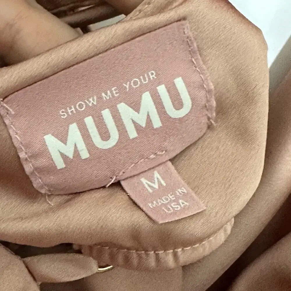 Show Me Your Mumu Tank Top Diane Bodysuit Rose Gold Satin Quiet Luxury Medium